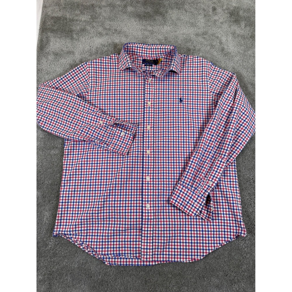 Polo Ralph Lauren Men Classic Fit Gingham Button Down Shirt Red White Blue L